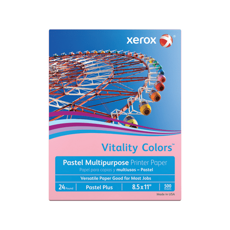 Xerox® Vitality Colors™ Pastel Plus Multipurpose Printer Paper, Letter Size, 24 Lb, 30% Recycled, Pink, Ream Of 500 Sheets