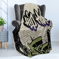thumbnail image 4 of Hip Hop Soft Flannel Fleece Throw Blanket, Underground Hip Hop Grafitti Art on Building Walls Theme Grungy Background Print, Cozy Plush for Indoor and Outdoor Use, 50" x 70", Multicolor, by Ambesonne, 4 of 5