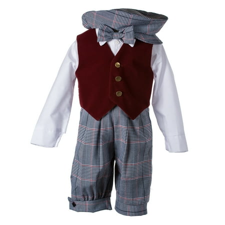 Boys Velvet - Holiday Checkered Knicker Set with Burgundy Velvet Vest
