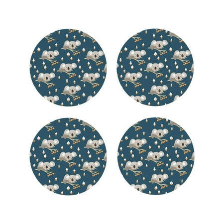 

Coasters Set of 4 - Cute Sleeping Koala Drink Coasters for Tabletop Protection Leather Coasters for Living Room Decor and Housewarming Gift Round Shape