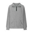 thumbnail image 4 of ManxiVoo Womens Solid Color Lapel Collar Zipper Sweatshirt Long Sleeve Casual Comfortable Modern Casual Wear Top XXL Size Grey, 4 of 6