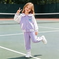 thumbnail image 5 of 2-3 Years Teen Girls Zipper Sweatshirt And Sweatpants SetPrinted Baseball Sweatshirt Set Purple Girl Set, 5 of 9