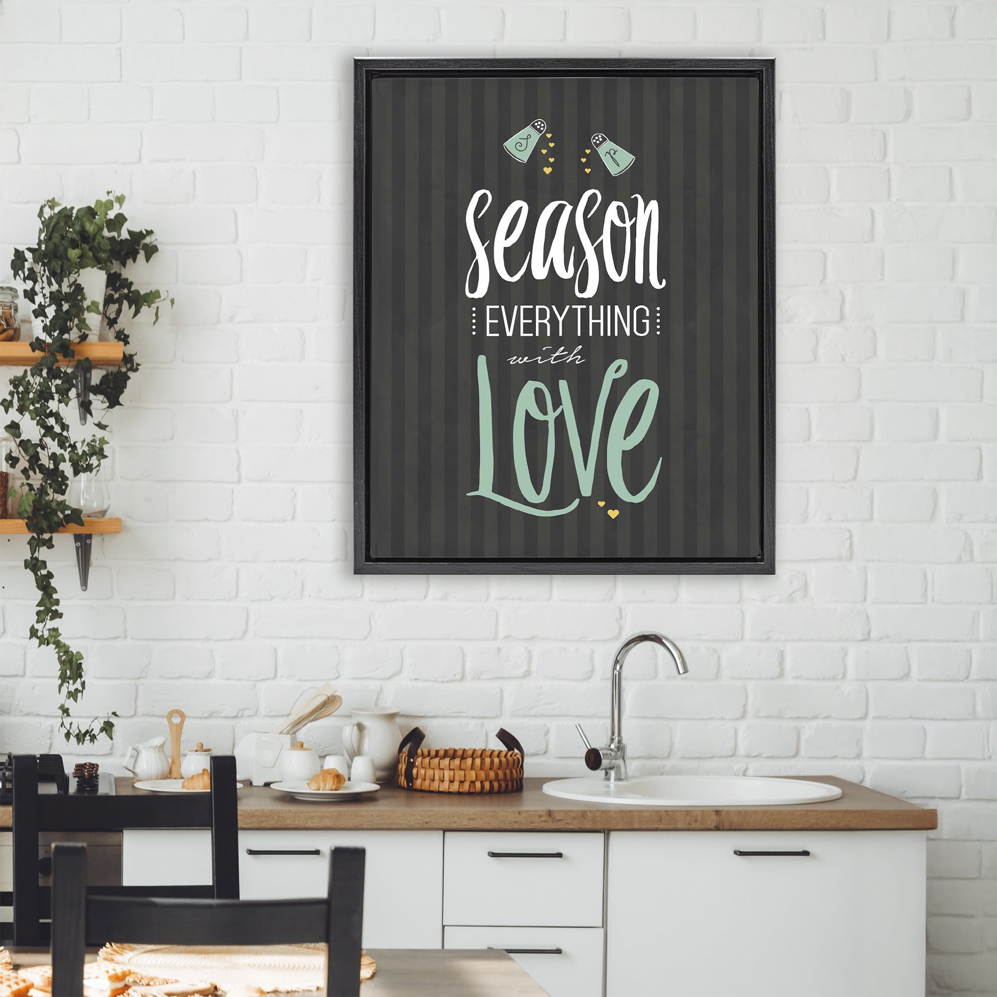 Season With Love Black & Green Black Framed Floater Canvas Wall Art, design by Lettered and Lined