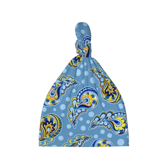 Picia Blue paisley pattern Printed Preemie Hats for Baby Girls Cotton Premature Knot Hats Newborn Hospital Cap Warm Knot Beanie Nicu for Preemie Girls and Boys