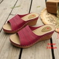 thumbnail image 5 of Women's Wedge Sandals Hollow out Leather Open Toe Orthopedic Slippers Casual Platform Slip on Slides Red Size 7.5, 5 of 8
