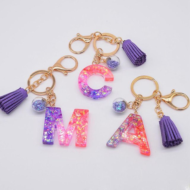 Linda letra colgante llavero creativo borla bolso accesorios A-z letras LingWen 8390615585125