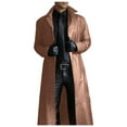 thumbnail image 3 of Mens Retro Leather Trench Coat Full Length Steampunk Open Front Cardigan Jacket Button Windbreaker Long Overcoat Khaki XL, 3 of 9