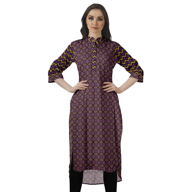 Moomaya Kurti Tunique Imprimée à Col Mandarin Longueur Genou pour Femmes Vêtements Porter