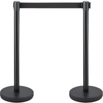 KFFKFF Stanchion Barrier, 6-Piece Kit, Includes 6.6 ft Black Retractable Belt, Durable Concrete & Metal Base, Quick Setup for Efficient Crowd Management - Black