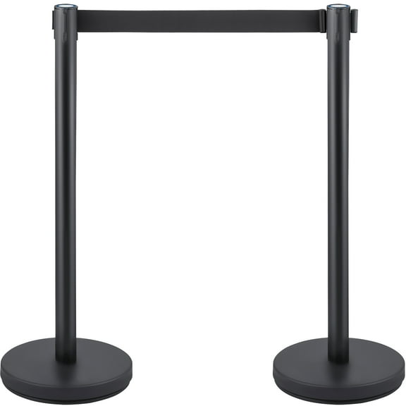 KFFKFF Stanchion Barrier, 6-Piece Kit, Includes 6.6 ft Black Retractable Belt, Durable Concrete & Metal Base, Quick Setup for Efficient Crowd Management - Black