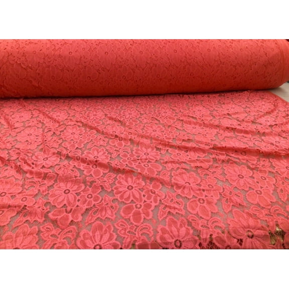 Embroidered Stretch Lace Apparel Fabric Sheer Floral Fiery Rose Pink VV311