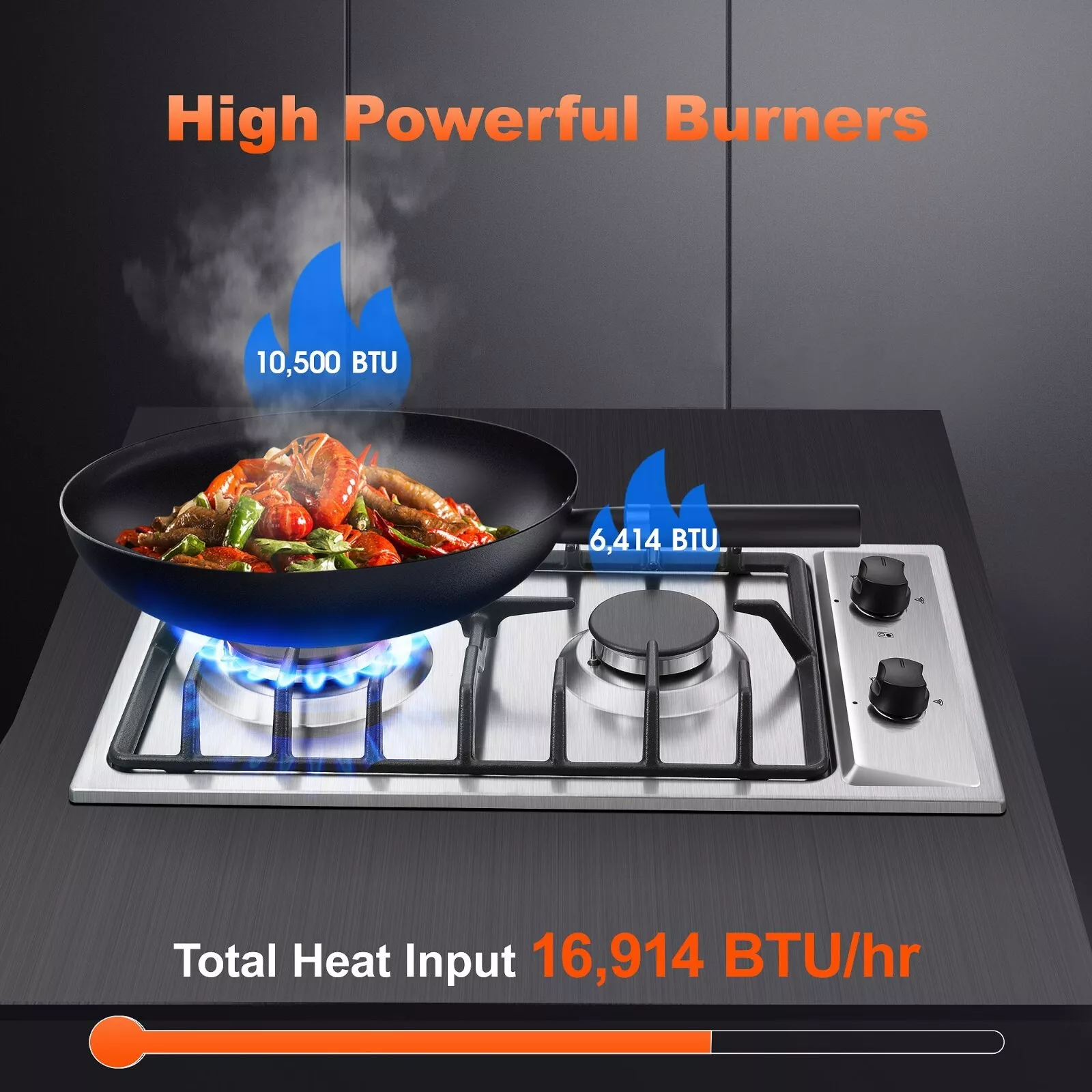2 Burners 12 inch Gas Cooktop Stainless Steel NG/LPG Convertible Built-in Burner Cooktop