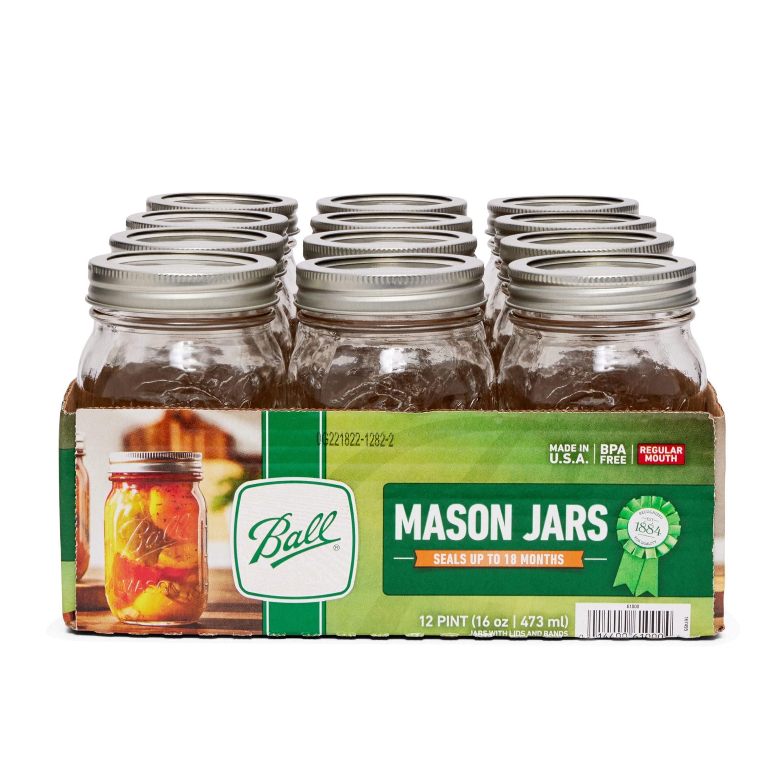 Ball 16oz Mason Jars (Silver Vacuum Seal Lid) for Canning 12/Case, Clear Type III 70 mm