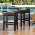 thumbnail image 2 of Of 2 26" Backless Counter Stools In Brown, Bonded Leather Seating, Comfortable Cushions, 2 Seat, Cushion, Hardwood Construction, 2 of 4