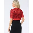 thumbnail image 3 of DARING DIVA Women's Lace Shrug Bolero Satin Panel Crop Cardigans M Red, 3 of 5