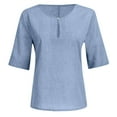 thumbnail image 4 of Summer Saving Wycnly Womens Blouses and Tops Dressy Casual Solid Plus Size Soft Breathable Cotton Linen Tshirts Summer Plain V-Neck Elbow-Length Cute Tees Tops Light Blue s, 4 of 5