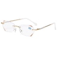 thumbnail image 3 of Gafas antienvejecimiento con luz azul perforada sin marco con borde de diamante para mujer, gafas planas para miopía, 3 of 5
