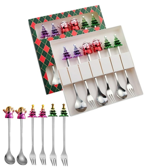 IPEWLEX Christmas Cutlery Set Featuring Cute Snowman Design - 6-Piece Stainless Steel Mini Spoon and Fork Gift Box for Holiday Desserts and Beverages