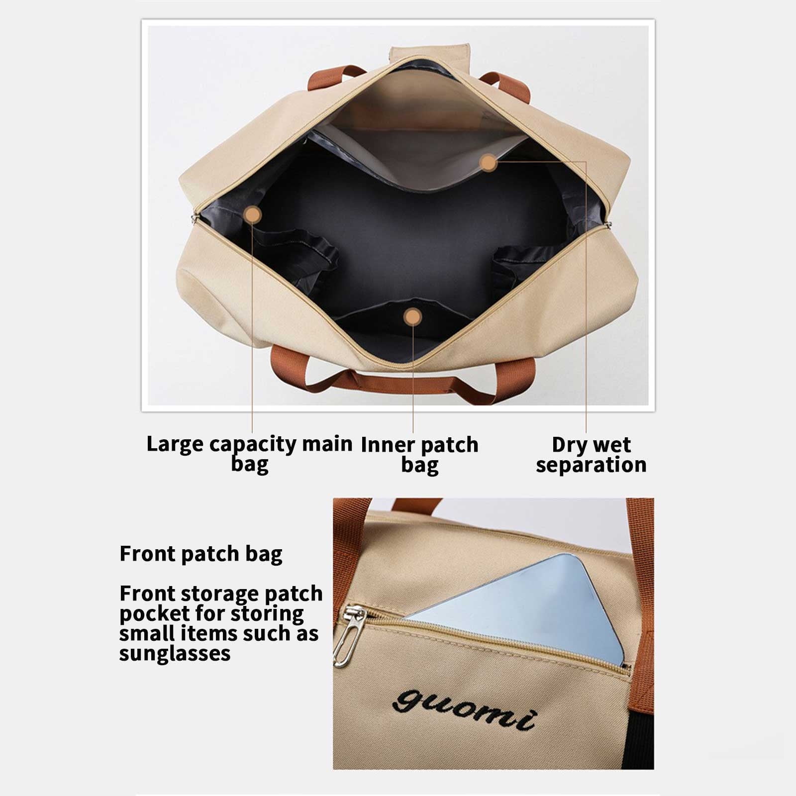 LACKUST Travel Duffel Bag, Shoe Compartment, Sports Gym, Folding Organizer, Sport,Khaki
