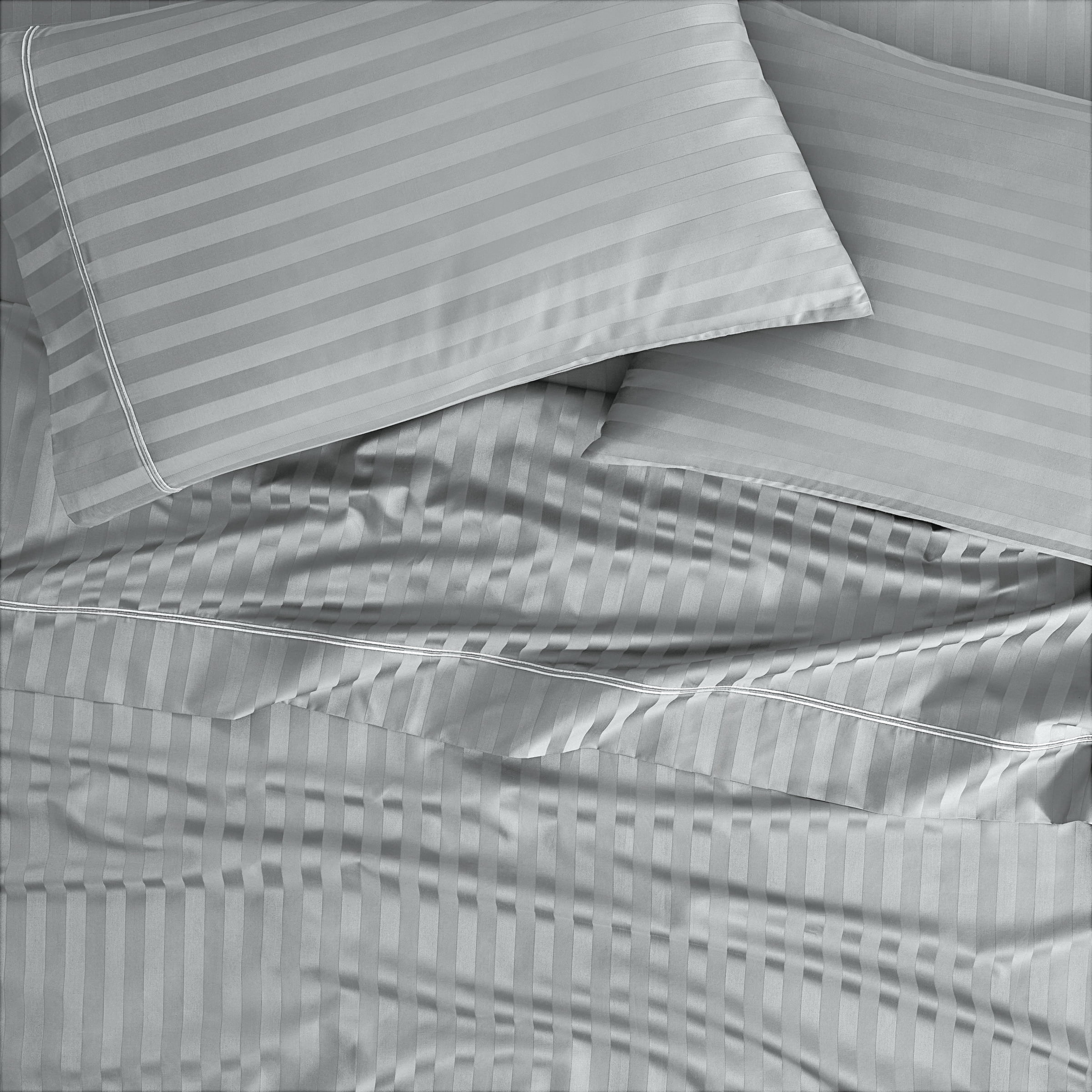 Wamsutta 1846 650 Thread Count Gray Flannel Stripe Egyptian Giza Cotton Sateen Pillow Cases, King (2 Count)