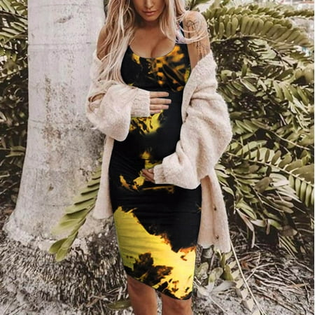 

Maternity Dress For Photoshoot Women s Fashion Print Round Neck Sleeveless Vest Maternity Dress