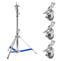 Flashpoint 5.7' Lowboy Steel Stand Pro with Leveling Leg and Combo Head, Silver, Bundle with Wheels Set