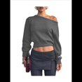 thumbnail image 3 of Suéter Corto de Larga con Hombros Descubiertos para Mujer, Moderno Jersey de Punto Acanalado Suave con Cuello . Gris S, 3 of 10