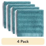 (4 pack) Mainstays Performance Textured Washcloth, 12" x 12", Cool Water