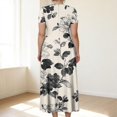 thumbnail image 4 of LWavelet Women's Plus Size Bohemian Patchwork Maxi Dress Short Sleeve Tie Waist Casual Ethnic Dress with Pockets Black 2XL, 4 of 7