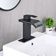 thumbnail image 5 of LED Bathroom Sink Faucet, Matte Black Waterfall Single Hole Handle Vanity Faucets for Sinks 1 Hole with Metal Pop Up Drain and 2 Water Supply Lines, Wide Glass Spout, 5 of 11