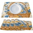 thumbnail image 2 of Blue Flowers Placemats Set of 6, Heat Resistant Washable Linen Table Mat Wipeable Indoor Outdoor Kitchen Holiday Party Tables Decoration Coffee Place Mats 12x18 Inch, 2 of 5
