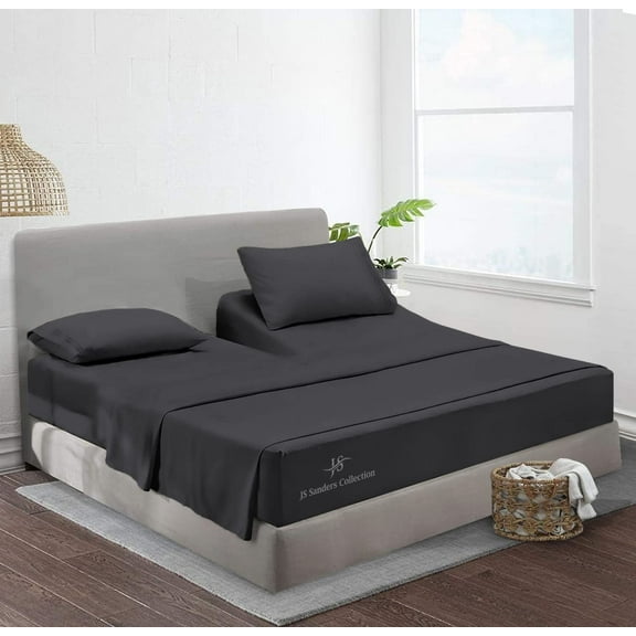 4 Piece Sheet Set 100% Egyptian Cotton Bed Sheets 1000 Thread Count Luxury Hotel Quality Sheet Set Italian Finish Premium Sheets Long Staple Fits Up to 18 Inch Deep Pocket (Split Head King, Dark Grey)