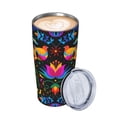 thumbnail image 3 of Kll Mexican Flower Traditional1 Stainless Steel Vacuum Insulated Coffee Cup 20 Oz Insulated Travel Mug Water Cup With Leak-Proof Straw Lid & Flip Lid,1 Metal Straws,1 Cleaning Brush, 3 of 8