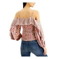 thumbnail image 2 of INC Womens Red Cold Shoulder Ruffled Printed Long Sleeve Scoop Neck Top Size: L, 2 of 4