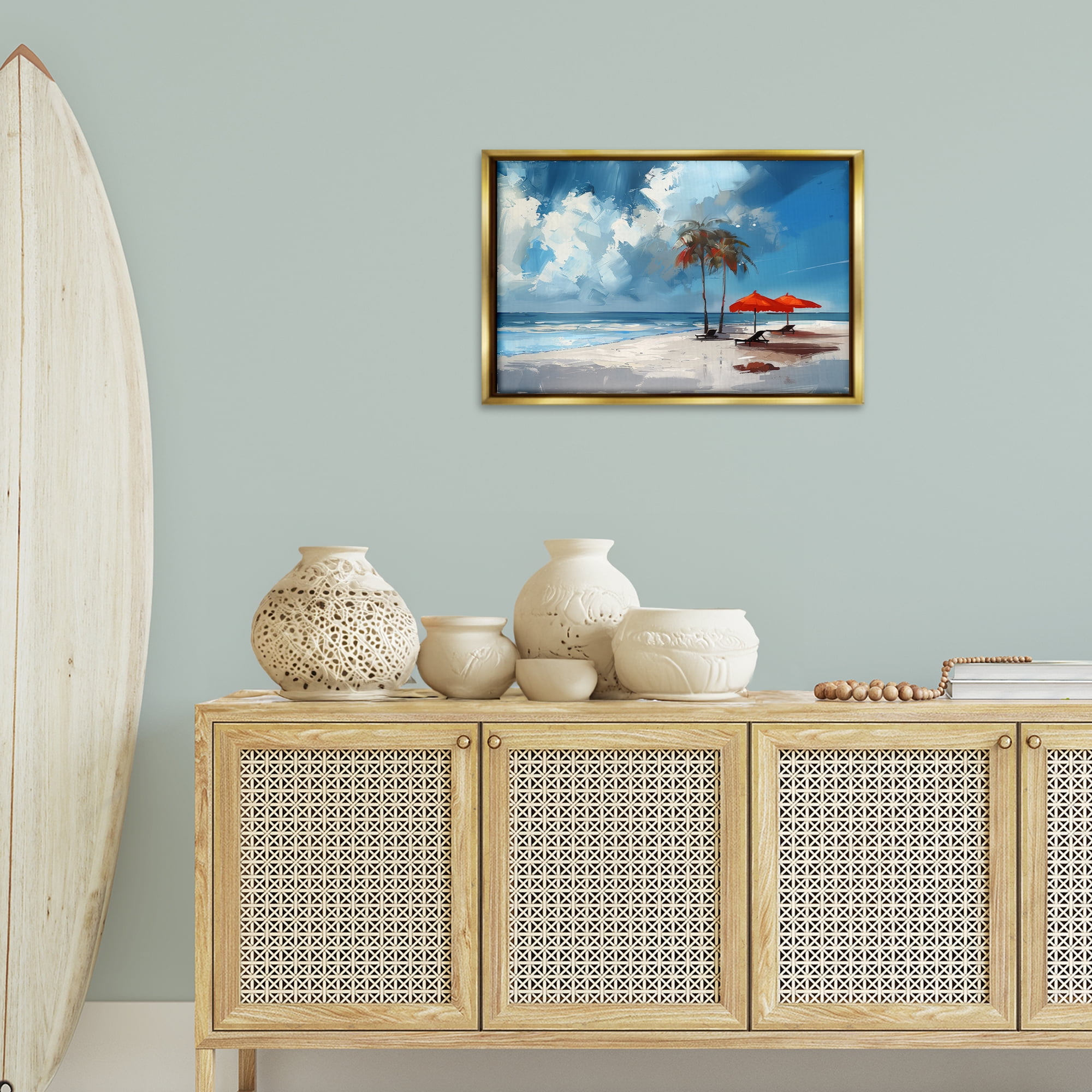 Stupell Industries Sunny Seaside Palette Nautical & Beach Painting Gold Floater Framed Canvas Art Print Wall Art, 25 x 17