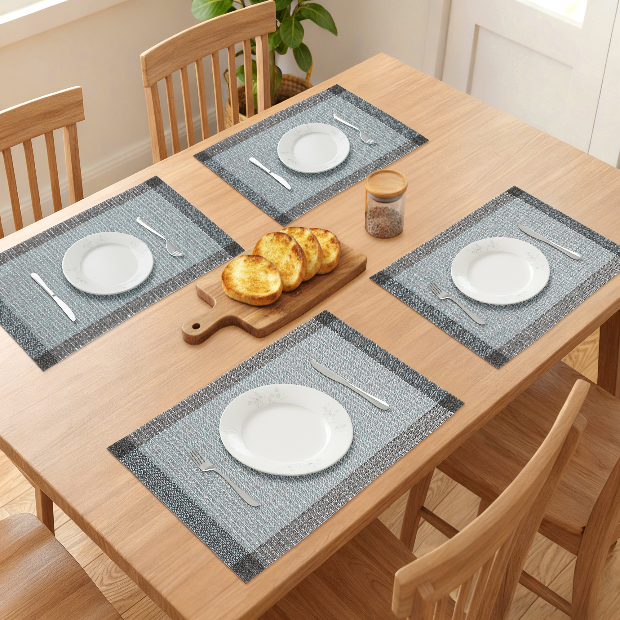 Unique Bargains Set of 6 Plastic Placemats for Table Decor Indoor Outdoor Blue