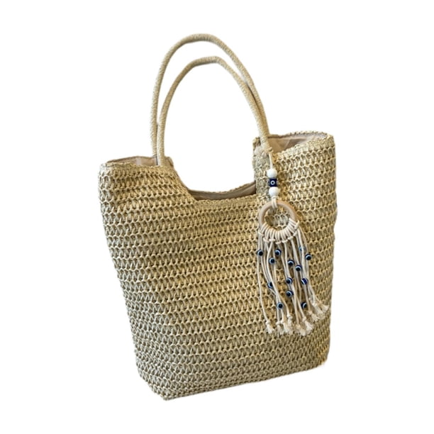 Bolso de hombro de paja para mujer, moderno y moderno bolso de compras para mujer Beige