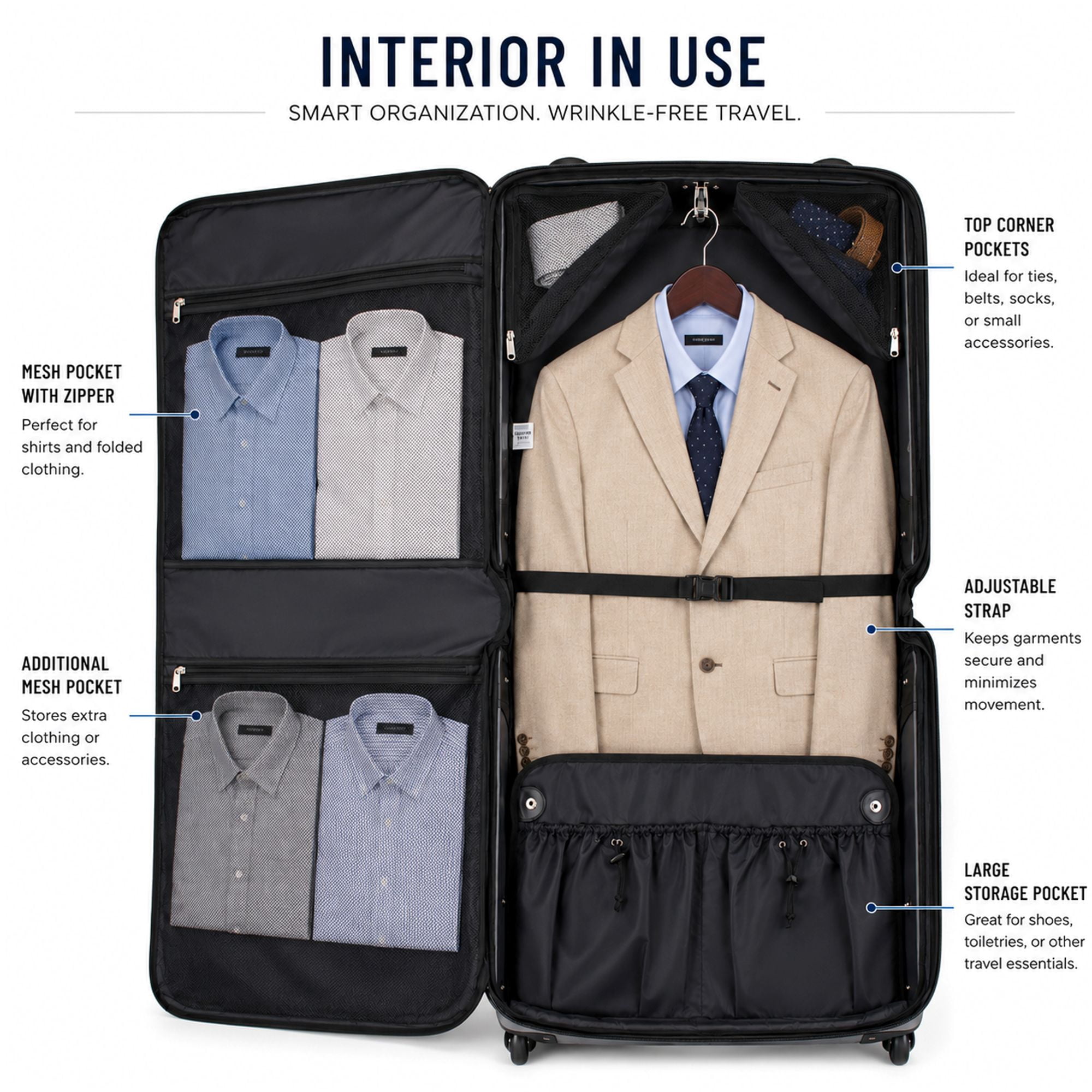 Geoffrey Beene Suit & Dress Carrier, Wrinkle-Free Hanging Clothes Rolling Garment Bag With Inline Skate Wheels and Shoulder Strap, 22” Folded