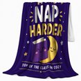 thumbnail image 2 of Study Hard Nap Harder Whimsical Cartoon Book Moon, Cozy Typography Art Scene, Warm Flannel Blanket for Living Room and Reading Nook, Art Lovers Graduation Gift, Artistic Home Decor, 2 of 9