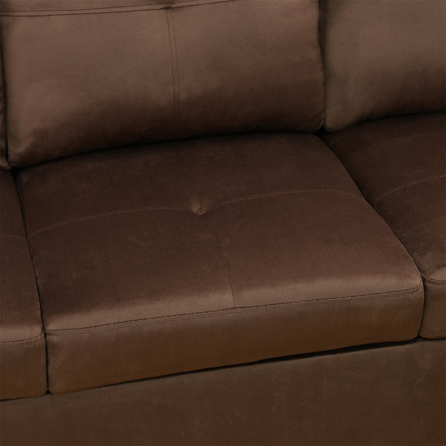 Hommoo L Shaped Couch Set Sectional Sofa Set, Flannel Living Room Furniture Sets, 4-Seat Couches and Sofa Set for Home, Apartment, Dorm, Chocolate(No Ottoman)