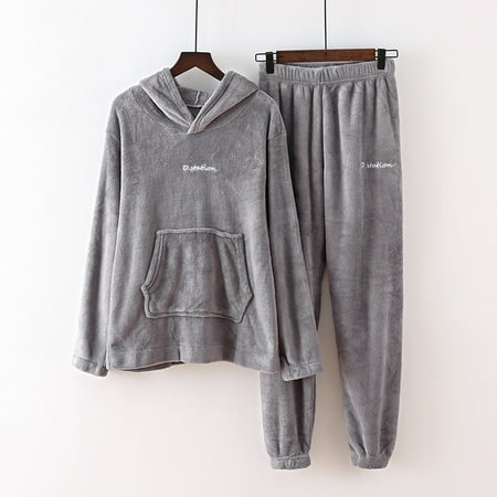 

PhoneSoap Women&Men Cute Pajamas Sets Velvet 2 Pieces Sleepwear Suit Hoodies Sweatshirt Sweatpants Solid Nightwear Homewear Suit Grey One Size