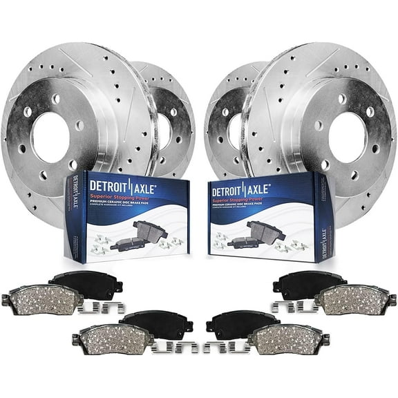 Detroit Axle - 8pc Front and Rear Drilled Slotted Disc Brake Rotors Ceramic Brakes Pads Replacement for 2015-2017 Ford F-150