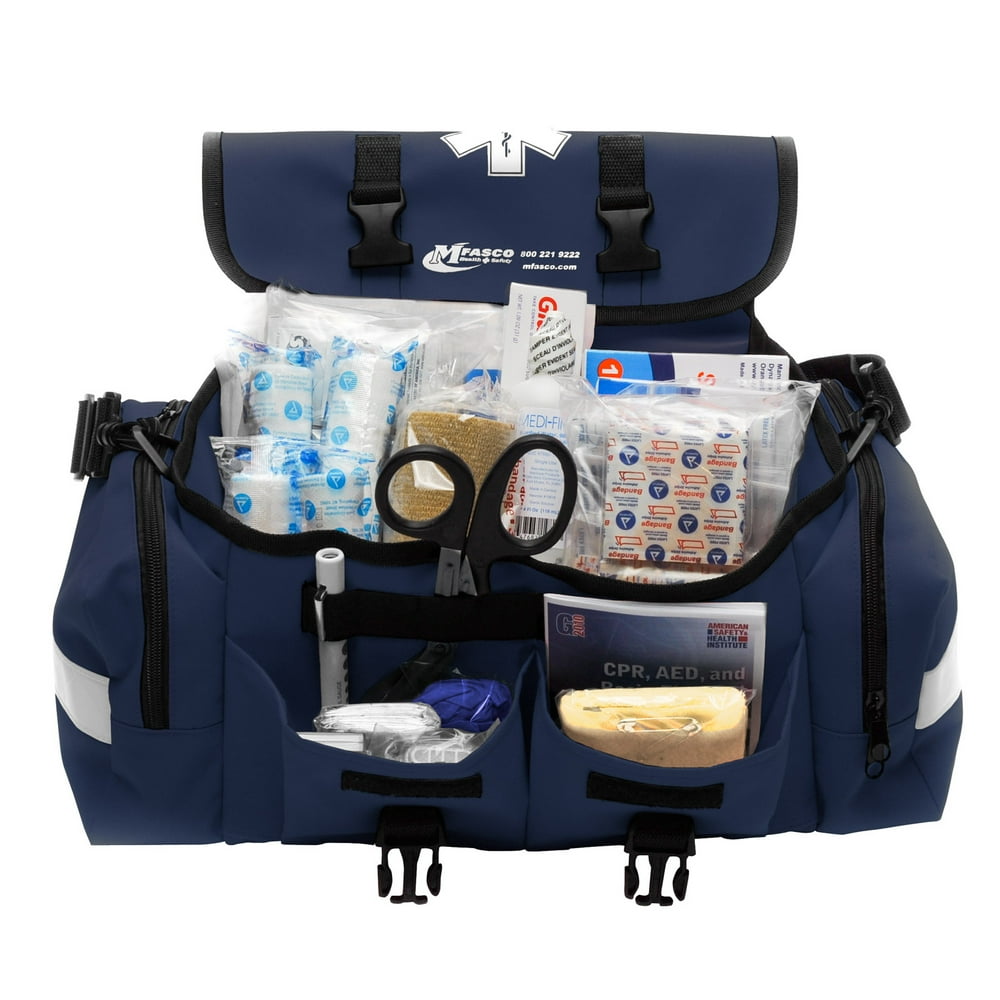 Emergency First Aid Kit Packed in Navy Blue EMT style Bag over 400