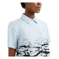 thumbnail image 3 of ALFANI Womens Blue Printed Short Sleeve Collared Top M, 3 of 4