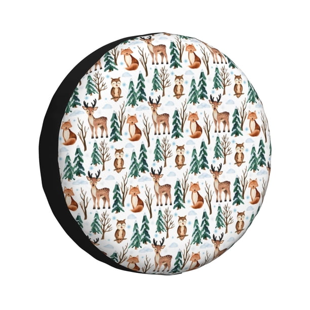 Fotbe Winter Woodland Friends Funda de Llanta de Repuesto con Estampado, Engrosada, Ajuste Universal para Jeep, Remolque, RV, SUV, Camión-14 inch