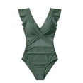 thumbnail image 3 of Ayolanni One-Piece Womens Swimsuits Mesh Sheer Push-Up Tummy Control Swimwear Solid Ruffled Low Back Casual Bathing Suit Green L, 3 of 4