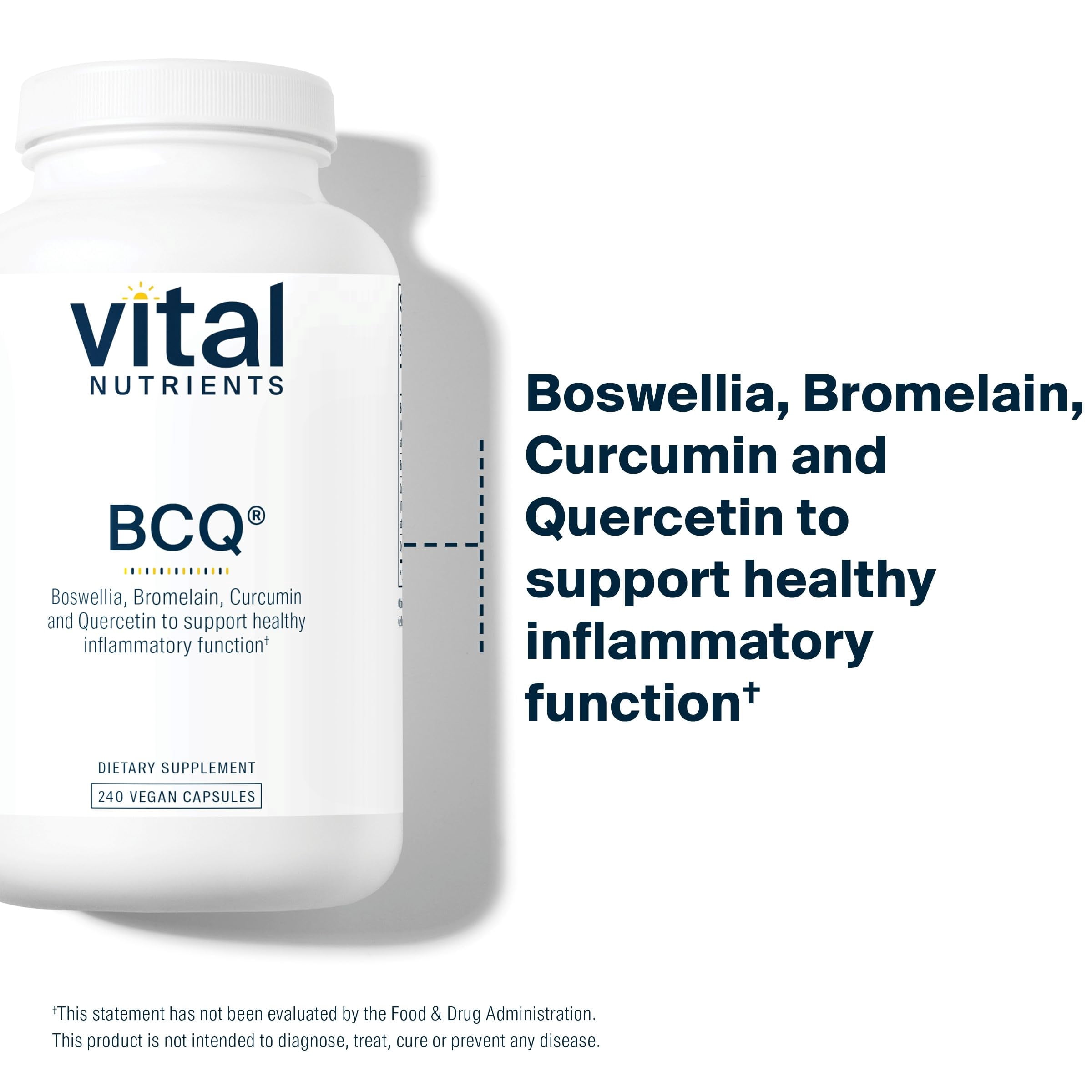 Vital Nutrients BCQ | Vegan Boswellia, Bromelain, Curcumin & Quercetin Supplement | Joint Support Supplement | Supports Sinus & Digestive Health | Gluten, Dairy, Soy Free | 240 Capsules