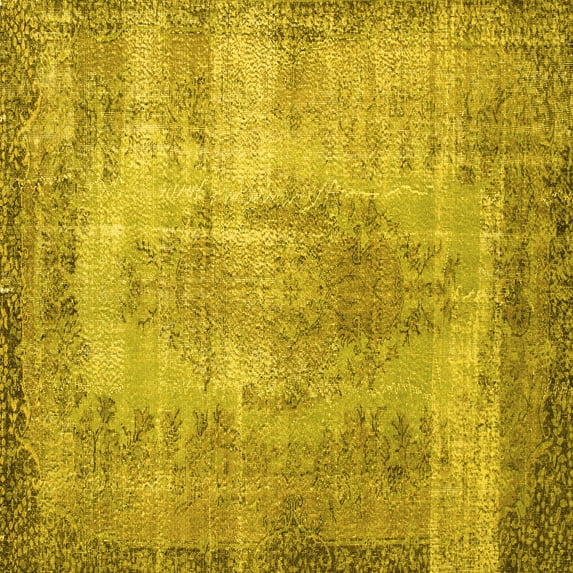 Ahgly Company Machine Washable Indoor Square Persian Yellow Bohemian Area Rugs, 3' Square