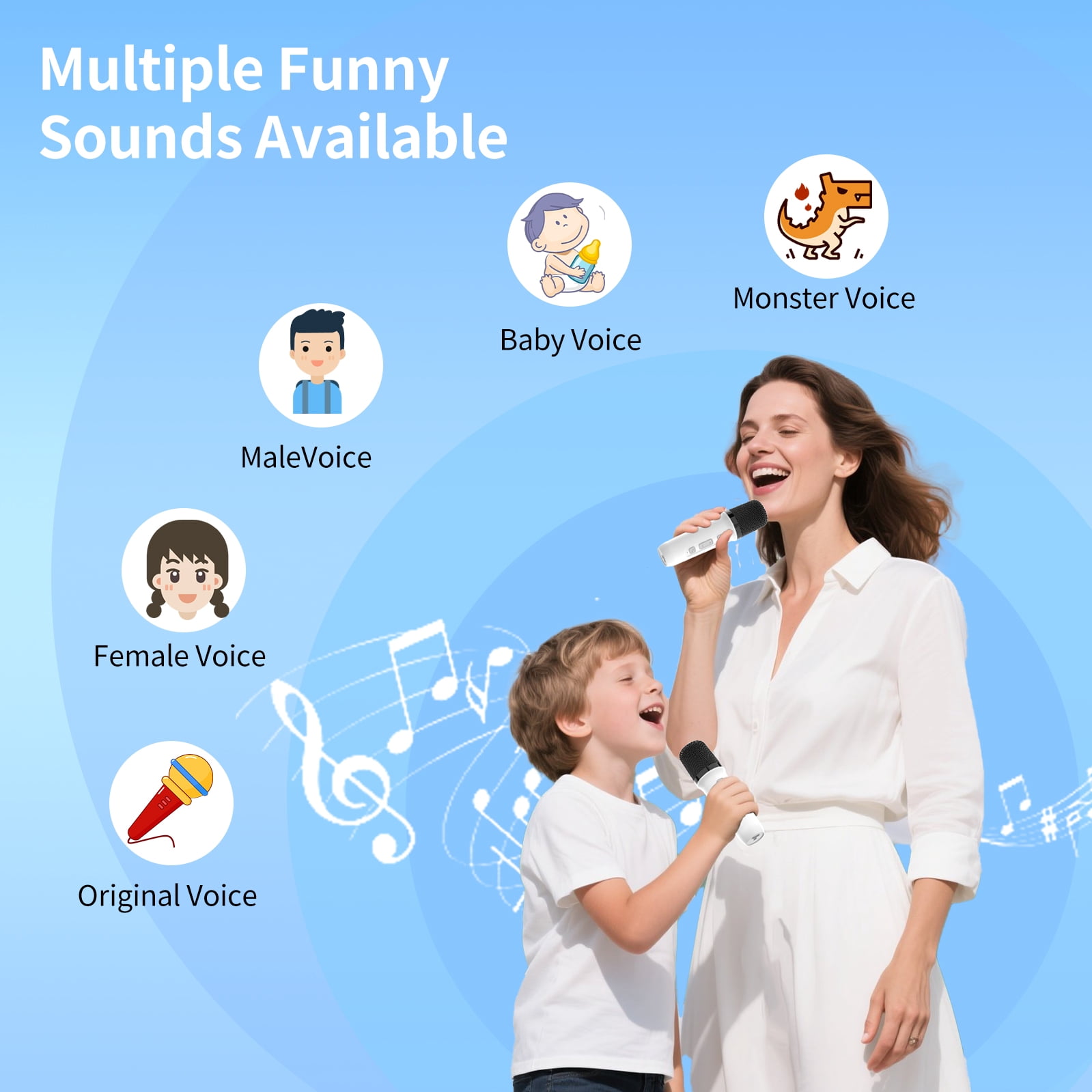 Jierben Kids Karaoke Machine for Party, 2 Wireless Mics, Mini Karaoke Machine, Bluetooth 5.0, LED Light Show, Eight Lighting & Four Voice Modes