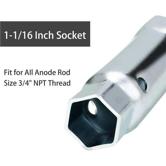 GHRTGR-Water Heater Element Socket Wrench, 1 1/16 and 1 1/2 Socket, Dual Hex Ends Removal Tool for Maintenance Water Heater Elements or Anodes on Residential or RV Camper Travel Trailer, Silver Galva